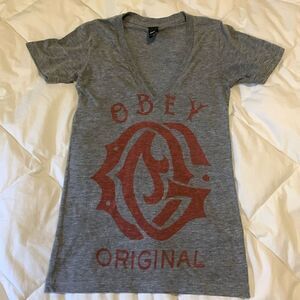 OBEY, deep V neck T shirt, CS, polyester/cotton blend, soft and sexy